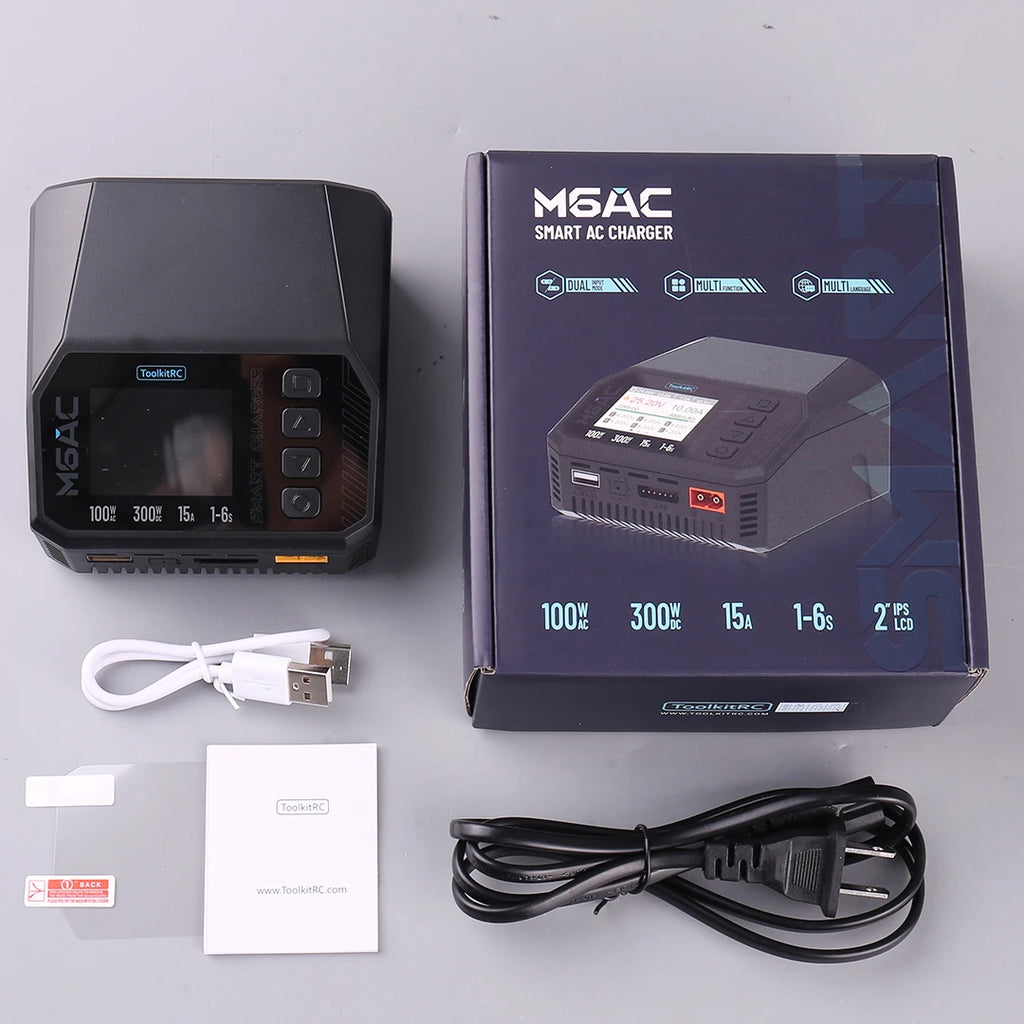 ToolkitRC M6AC 15A 300W Multifunctional LiPo Battery Charger Smart 1-6S Balance for RC Models - High Power RC Accessory