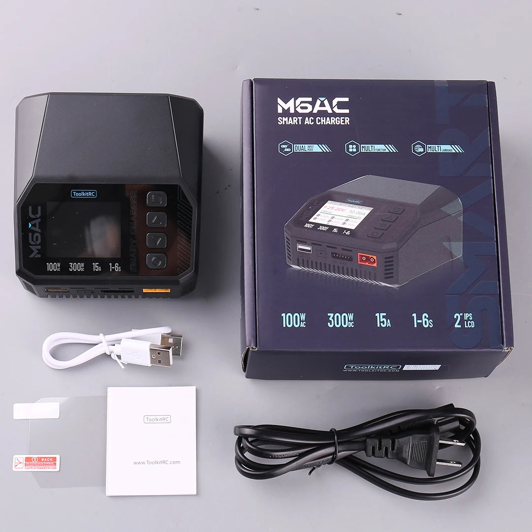 ToolkitRC M6AC 15A 300W Multifunctional LiPo Battery Charger Smart 1-6S Balance for RC Models - High Power RC Accessory
