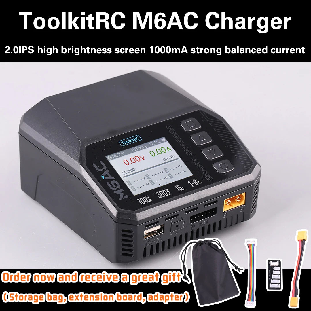 ToolkitRC M6AC 15A 300W Multifunctional LiPo Battery Charger Smart 1-6S Balance for RC Models - High Power RC Accessory
