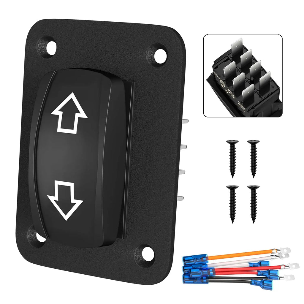 Momentary Rocker Switch 12V 24V Up Down Reverse Polarity DPDT 7 Pin Arrow Rocker Switch (ON)-Off-(ON) Toggle Switch with Wires