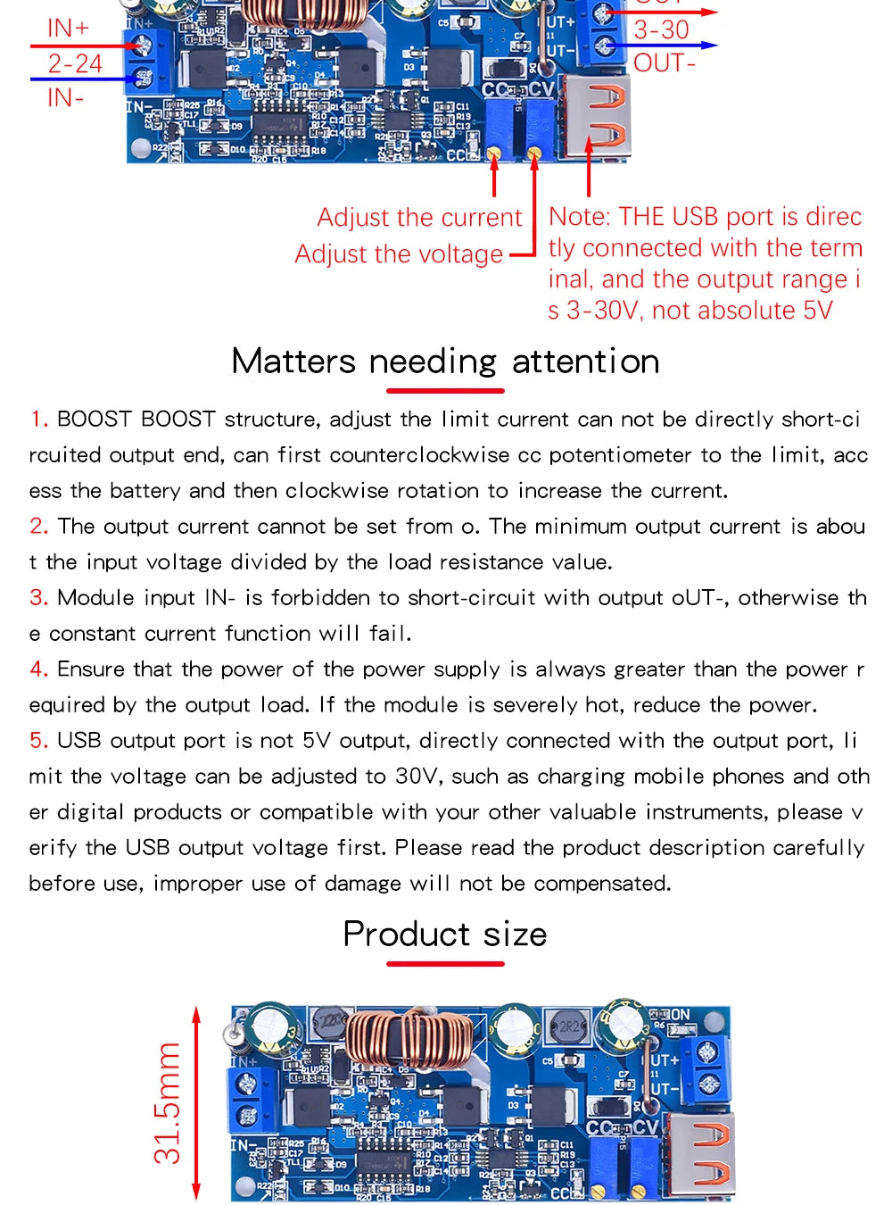 DC DC Step Up Boost Converter 2-24v to 3-30v 4A 80w CC CV Power Module Adjustable Regulated power supply 3.7V 6V 9V 12V With USB