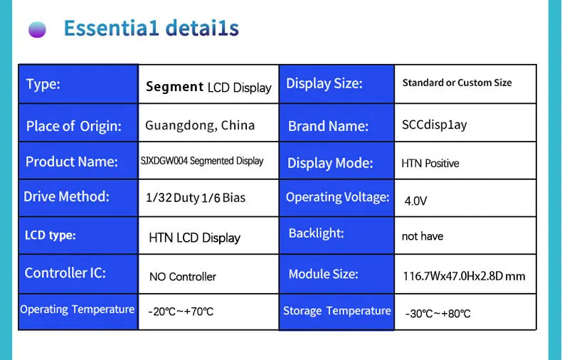 LCD Screen for Electric Motorcycle Segment Display GW004 HTN Positive 4.5V LCD 7 Monochrome Custom Segment LCD Display