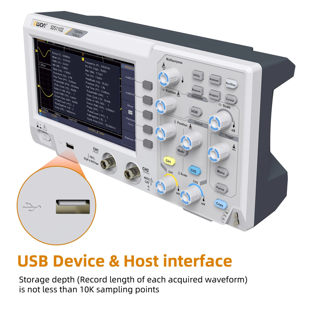 OWON SDS1102 100MHz 2 Channel Digital Oscilloscope 1GSa/s Real Time Sampling Support SCPI Command LabVIEW Secondary Development