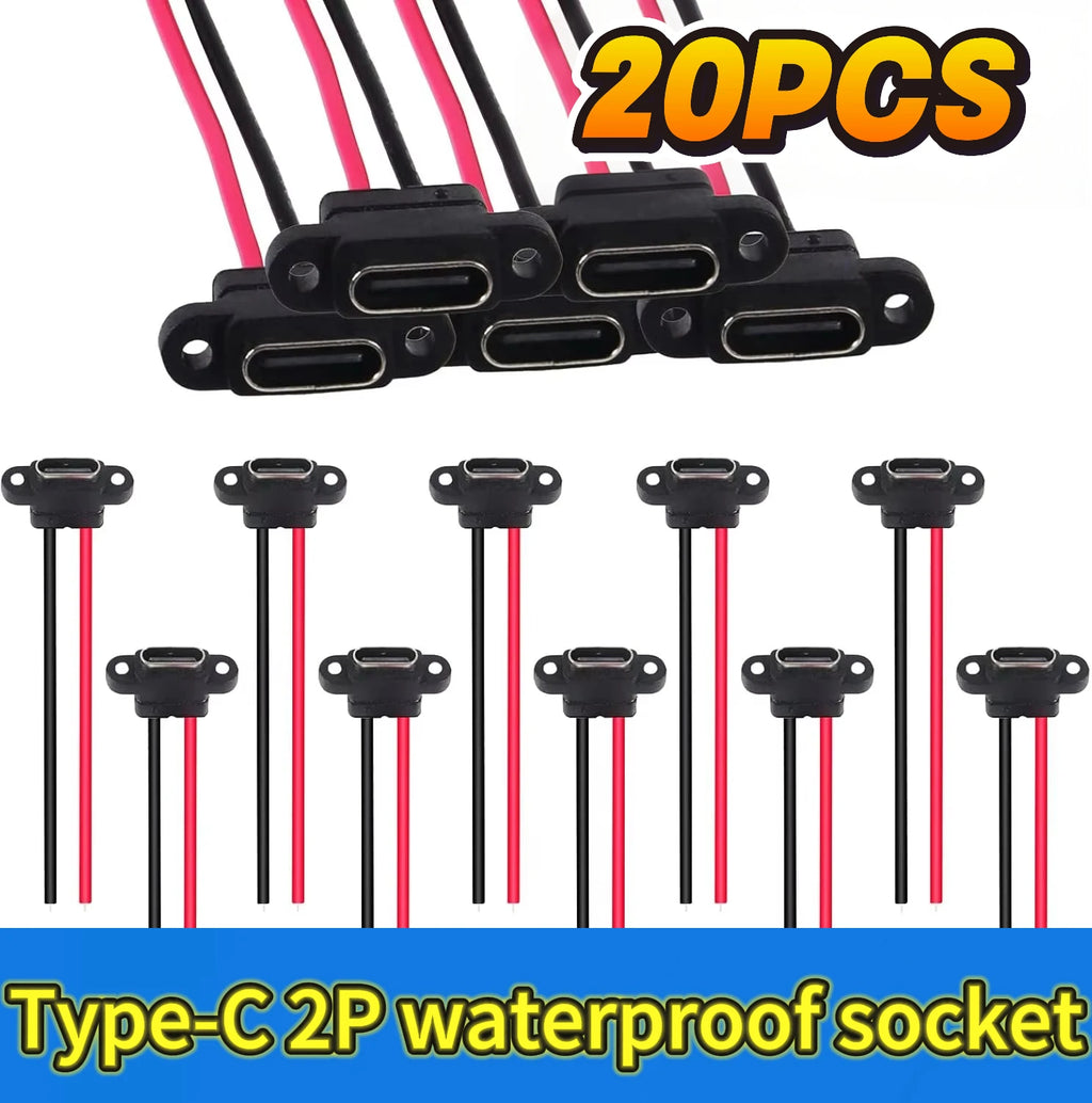 Waterproof USB3.1 Type C Female Panel Mount Socket 2Pin 3A High Current Fast Charging Welding Connector with Rubber O Ring Seal