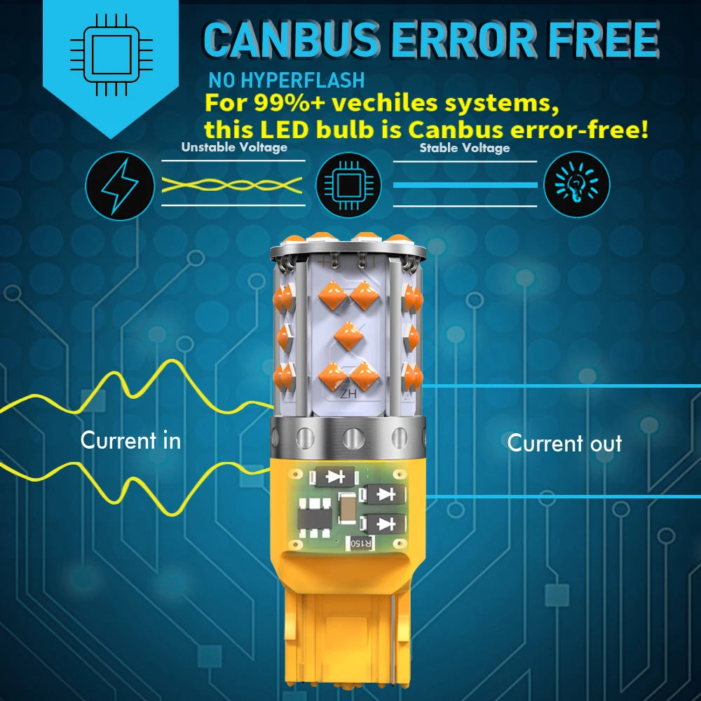 2Pcs WY21W LED Canbus No Error No Hyper Flash Turn Signal Lights Bulb 3030 SMD T20 7440 W21W 1156 BA15S LED Lamp 12V Orange
