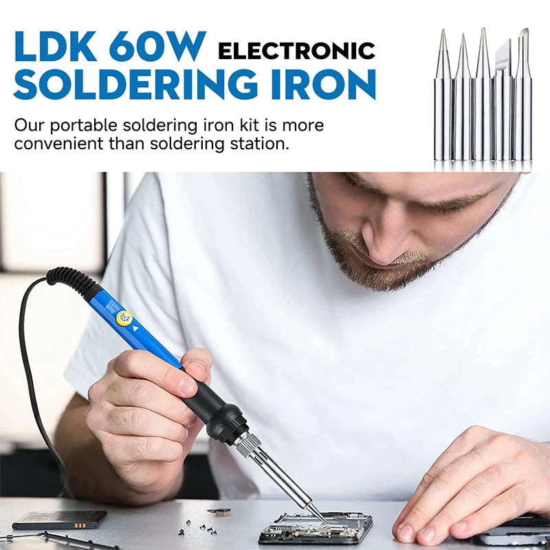 Adjustable Temperature 220V 60W Soldering Iron Set DIY Circuit Welding Repair Tool Household Set Internal Heating Temperature