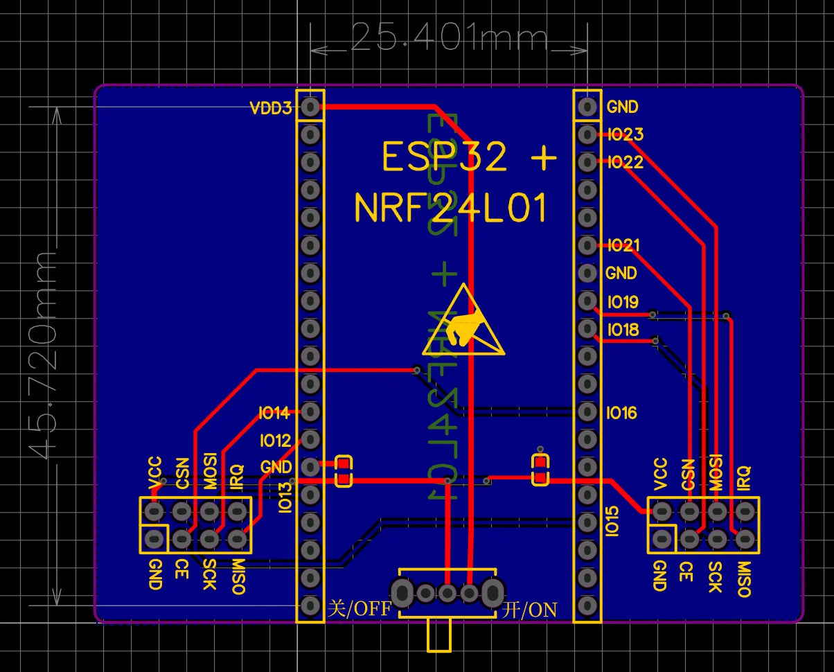 The NRF24L01 adapter board is mainly designed to match the ESP32 development board ESP32 DevKitC  standard 25.4mm width