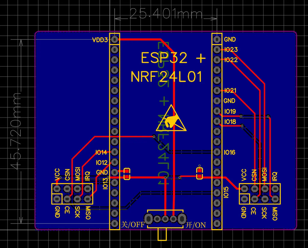 The NRF24L01 adapter board is mainly designed to match the ESP32 development board ESP32 DevKitC  standard 25.4mm width