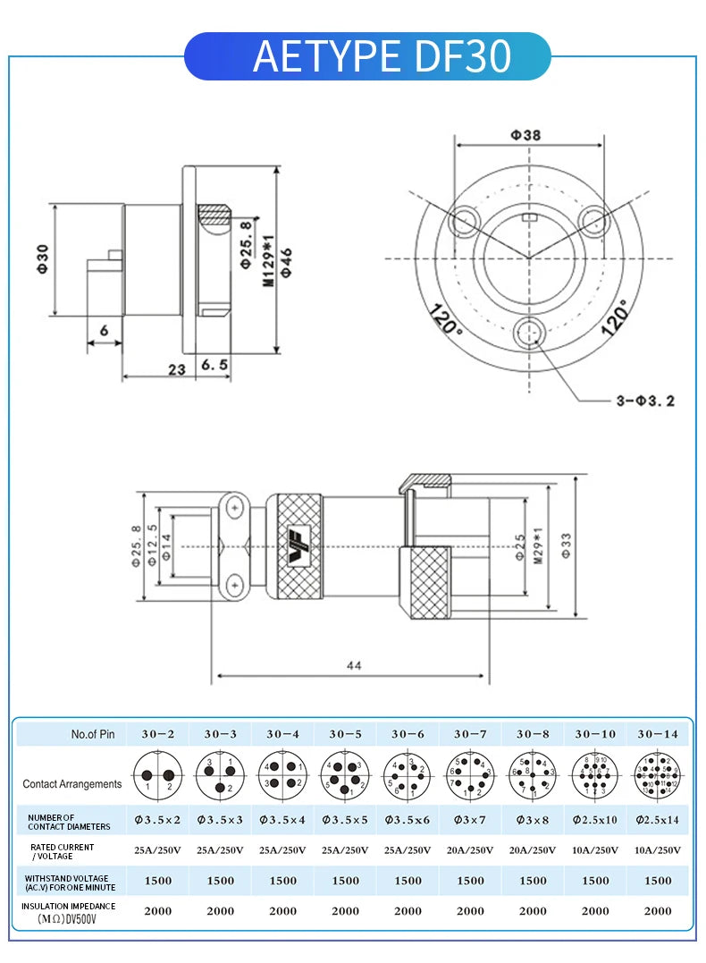 1 Set DF30 Aviation Female Plug & Male Socket GX30  2 3 4 5 6 7 8 10Core14 Pin Circular Flange Electric Wire Connector