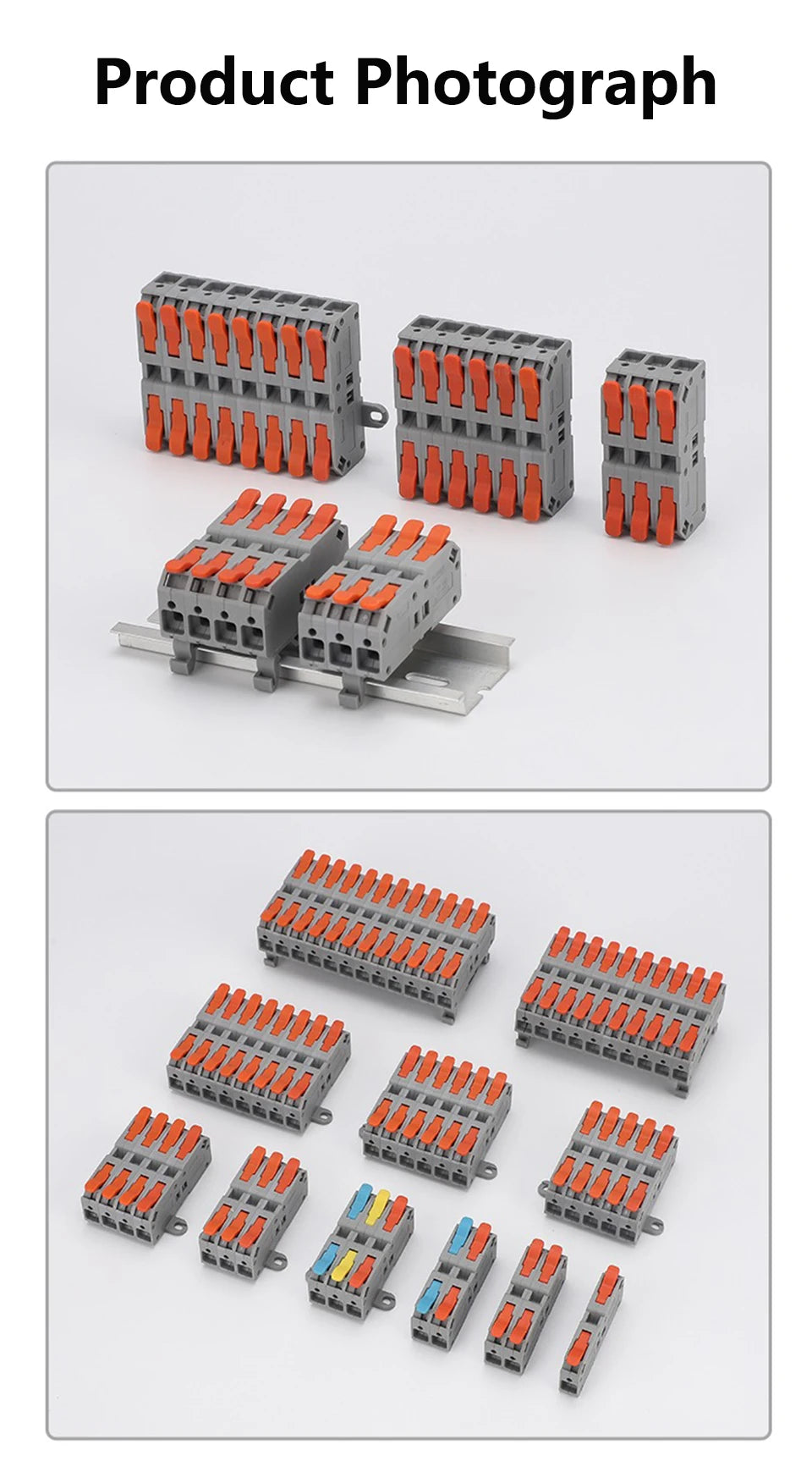 Fast Wire Connectors Universal Compact Terminal Block 6mm2 DIN Rail type Terminal 2 3 4 5 Pin Push-In Terminal Block With Lever