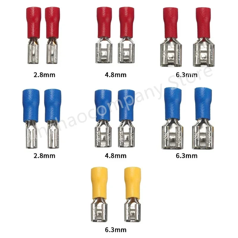 100/50/10Pcs 2.8mm 4.8mm 6.3mm Insulated Seal Spade Wire Connector Female Crimping Terminals Electrical Crimp Terminal Splices