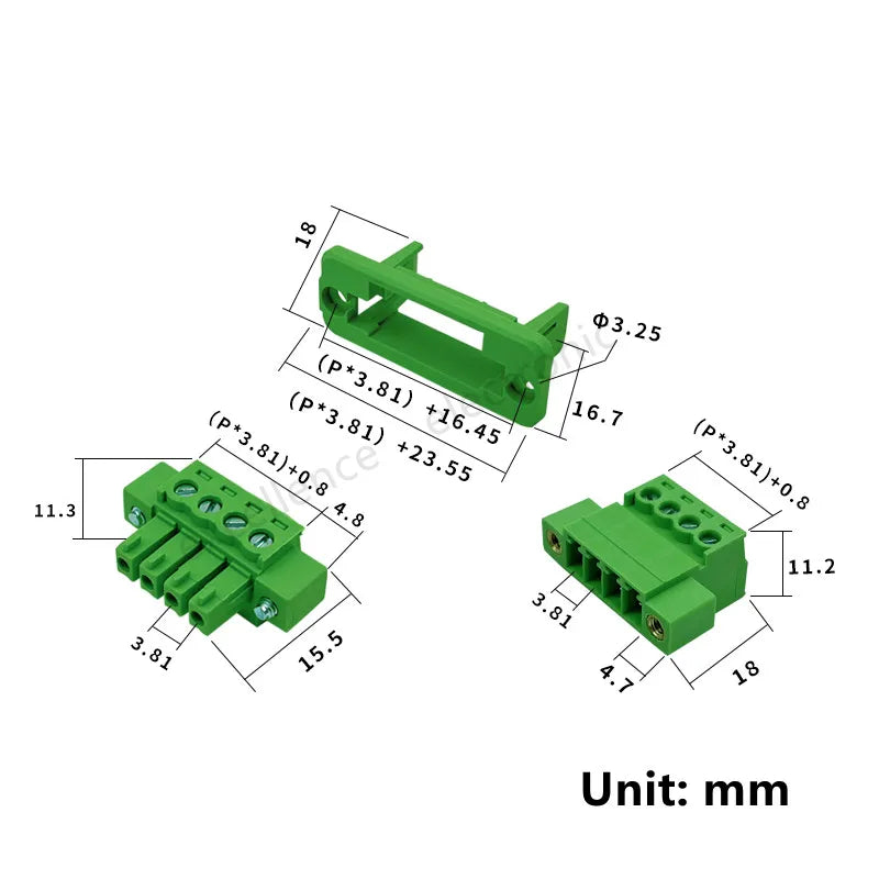 2sets 15EDGWC 3.81mm 5.08mm Terminal Block Through-wall Welding-free Plug-in Type 2P/3P-16P 15EDG 3.81mm with Flange Fixed Panel