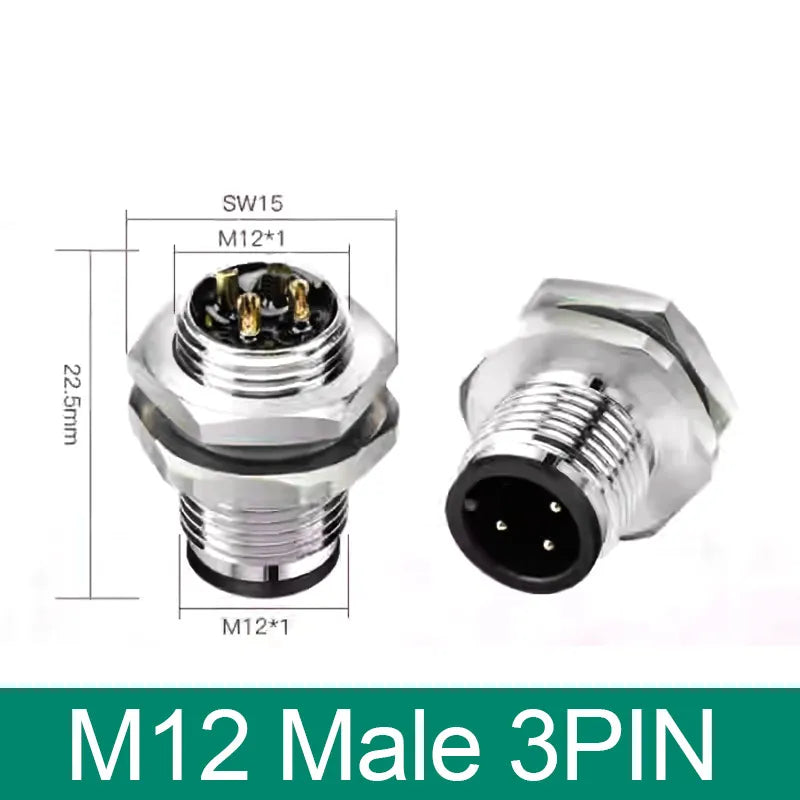 M12 Panel Back Mount Flange Socket Sensor Connector Waterproof Screw Threaded Coupling Male Female 3 4 5 8Pin M1216