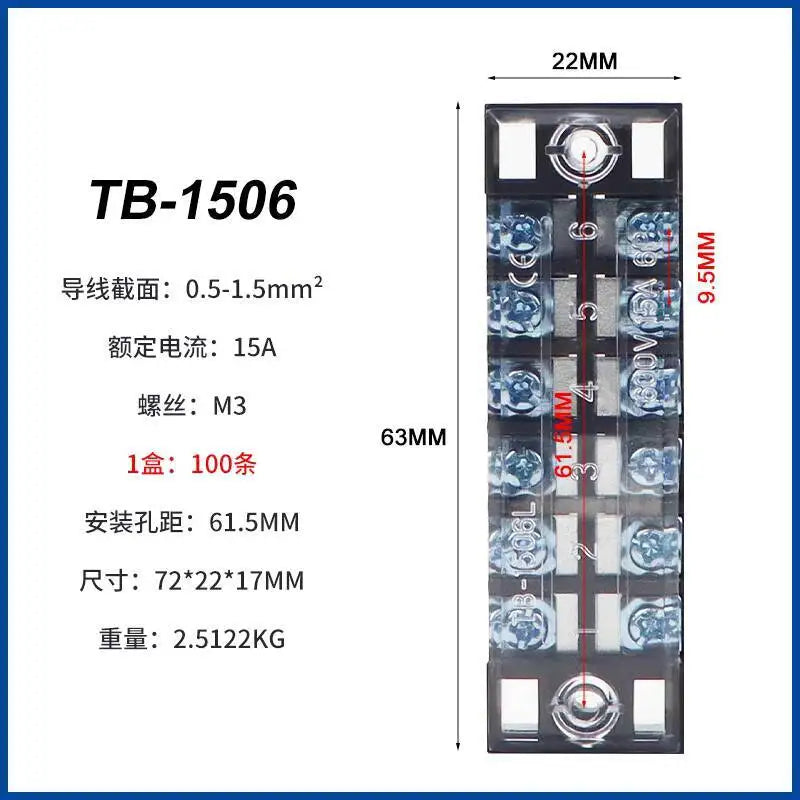 Terminal Block Position Connection Strip Copper Iron TB-1503 TB-1504 TB-1505 TB-1506 TB-1508 TB-1510 TB-1512 TB-1515 TB-1520