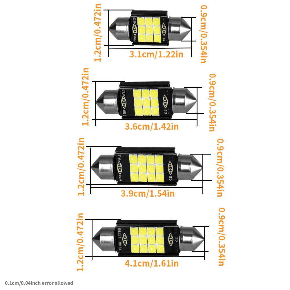 Powerful Bright Festoon LED 31/36/39/41MM Super White 3030 9/12Chips Car Interior Reading Trunk Mirror License Plate Light 12V