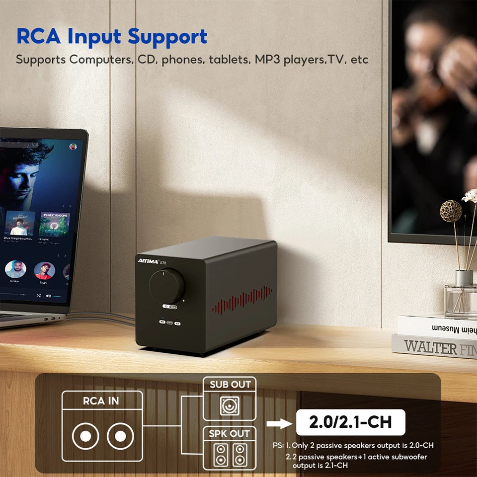 AIYIMA A70 TPA3255 PFFB Stereo Power Amplifier 300Wx2 Class D Stereo 2.0 Digital Audio Amp with XLR  RCA  Trigger Input