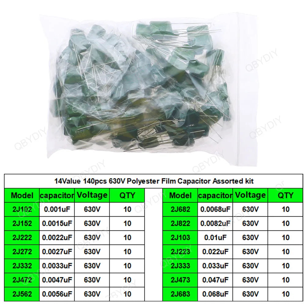 100V-630V Polyester Film Capacitor Assorted kit 2A221 3A471 2A681 2A102 2A222 2A392 2A472 2A682 2A103 2A223 2A333 2A224 2A474