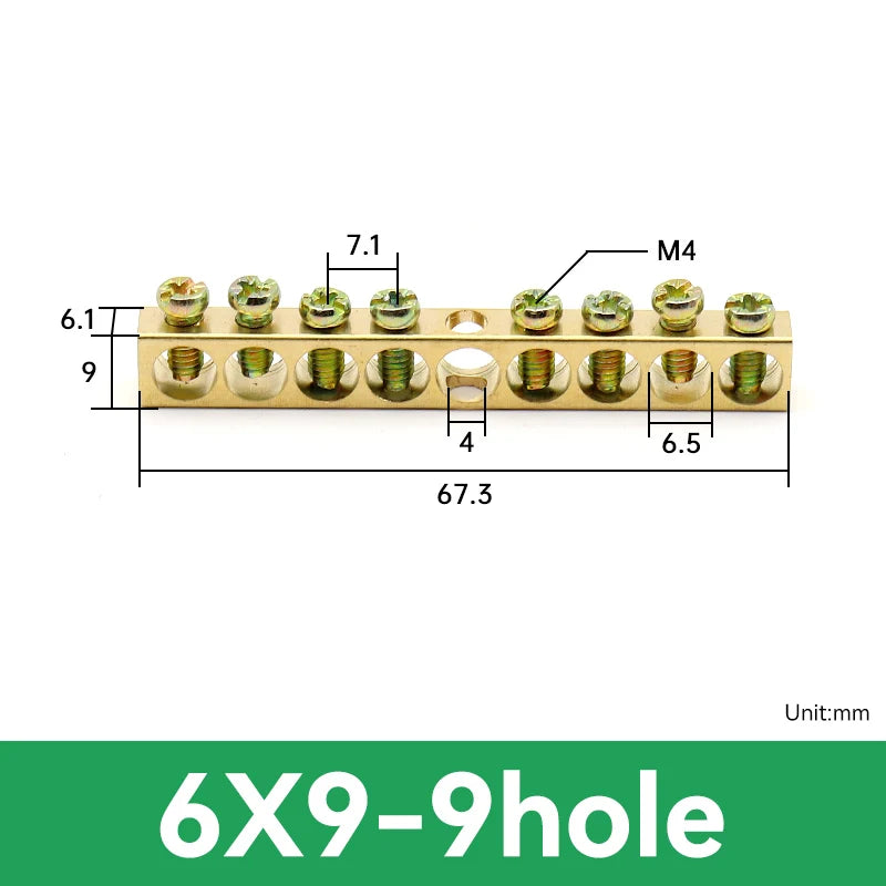 1 PCS Multi Specification Brass Ground Strip 5/6/7/8/9/10/12/15/20 Hole Brass Rod Grounding Terminal Ground Bar Terminal Strip
