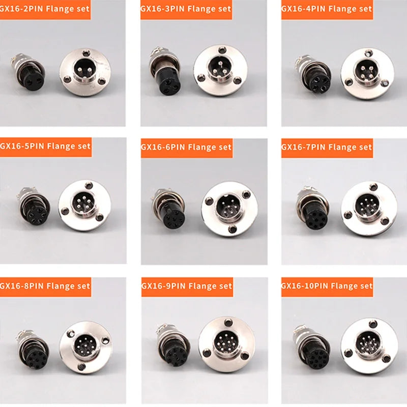 5/10 Sets GX12 GX16 GX20 Flange Butting Type Aviation Plug &Socket 2/3/4/5/6/7/8/9/10/12/14/15 Pin Male&Femal Connectors Coppe