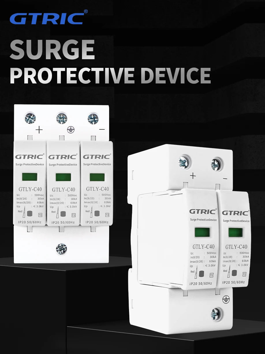 GTRIC 2P 3P DC SPD Surge Protective Device 500V 600V 800V 1000V 40KA 60KA Voltage Protector Solar PV Low-voltage Arrester Device