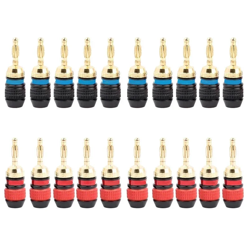20pcs/10pairs 4MM Nut Banana Plugs 24K Gold-plated Connector With Screw Lock For Audio Jack Speaker Plugs Black&Red