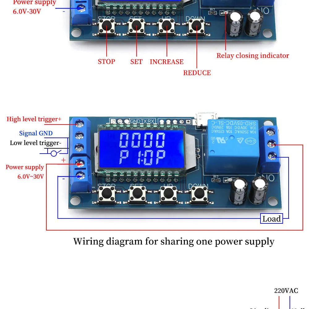 6-30V Micro USB Digital LCD Display Time Delay Relay Module Control Timer Switch Trigger Cycle Module XY-LJ02