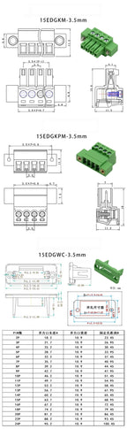 1sets 2EDGWC 3.81mm 5.08mm 3.5mm Pitch 15EDG Terminal Block Through-wall Welding-free Plug-in Type 2~24P with Flange Fixed Panel