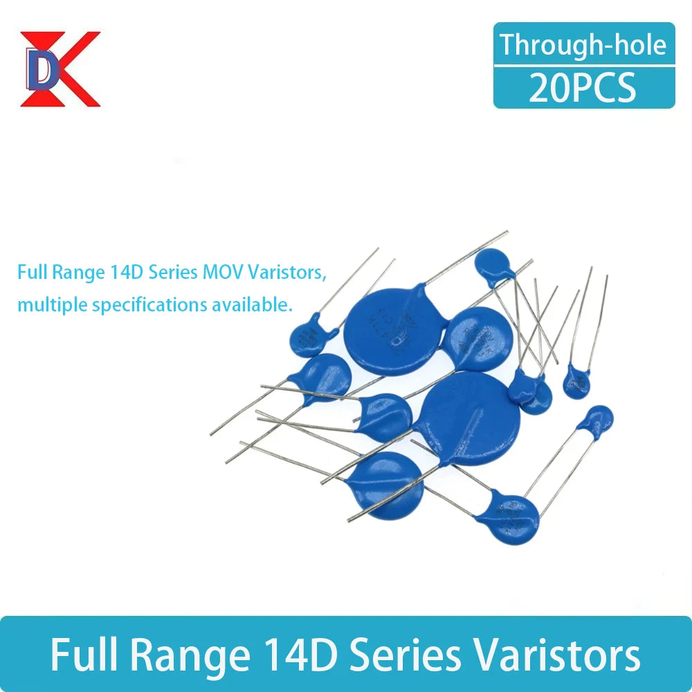 20PCS Through-hole MOV Varistors: 14D180K, 14D220K, 14D270K, 14D330K, 14D360K, 14D390K, 14D470K, 14D560K, 14D182K and other rela
