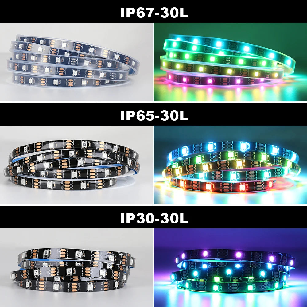 WS2812B Led Lights DC5V Smart RGB Led Strip Light Individually Addressable IC Magic Strip Light Black White PCB IP30/IP65/IP67