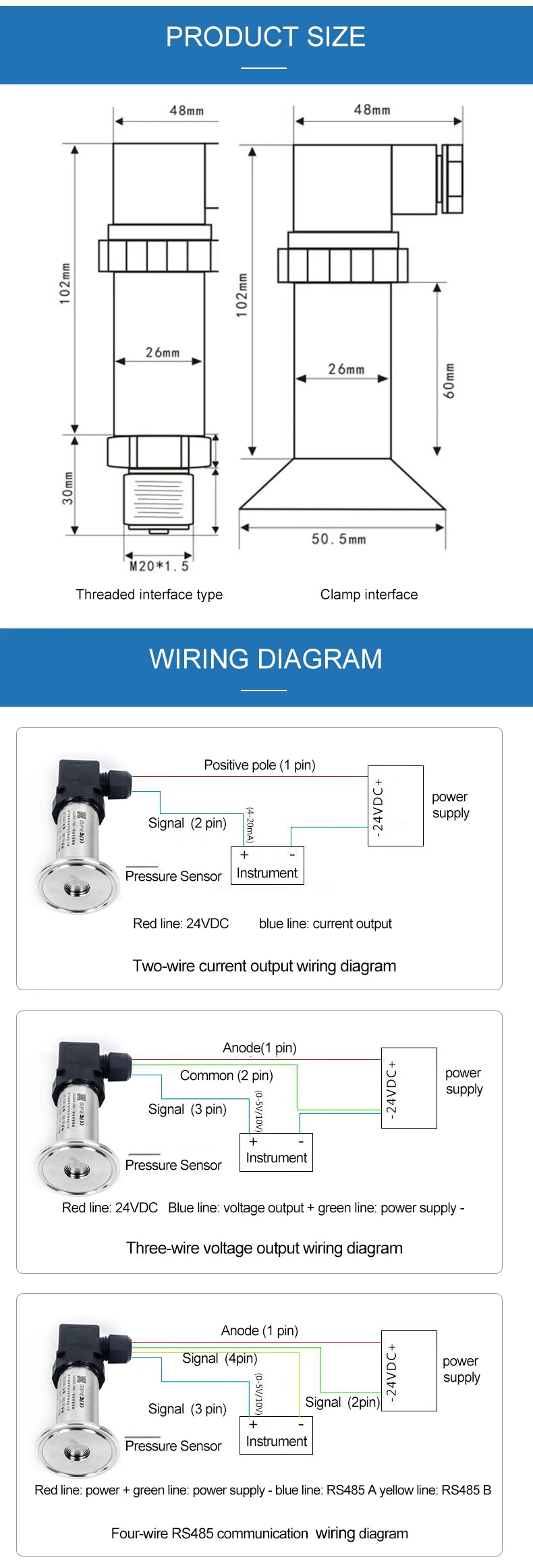 Food Industry Sanitary Diaphragm Pressure Transmitter Flat Film Quick Fit Anti-blocking Clamp 50.5mm Pressure Transducers