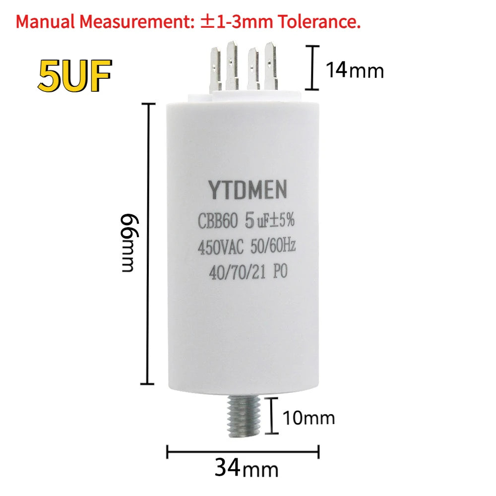 1PCS CBB60 Capacitor with Screw Double Insert 450V AC Starting Capacitor 4uF~60uF Motor Capacitors for Air Compressor Water Pump