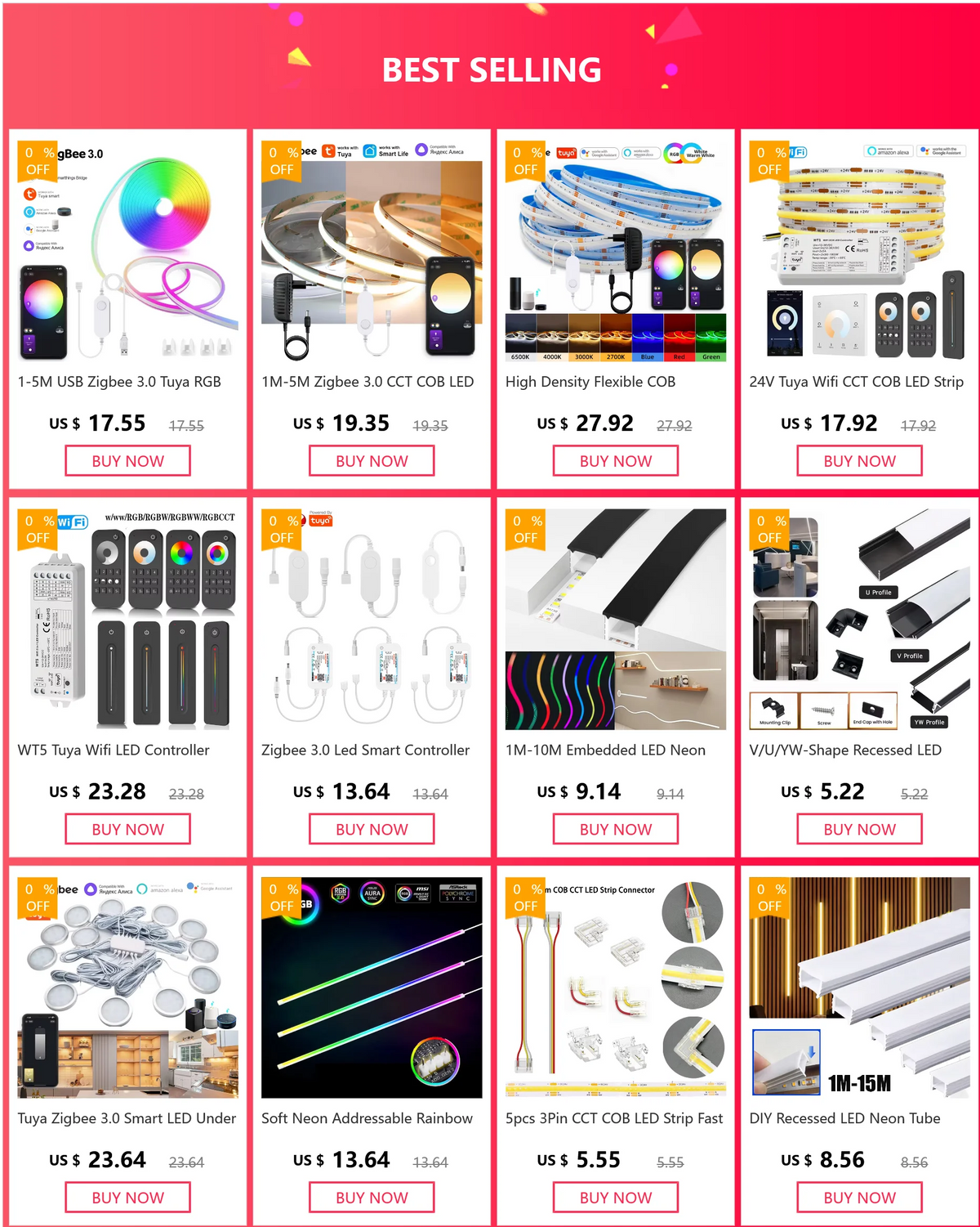1M-5M Zigbee 3.0 CCT COB LED Strip DC 24V Double Color LED Tape Linear 2700K-6500KRA90 Tuya Zigbee Dimmable for Smartthing Alexa