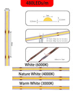 COB LED Strip Light Linear 8/10mm 480/528Leds/m soft Tape Warm Natural White Red Blue Green led lamp DC12/24V