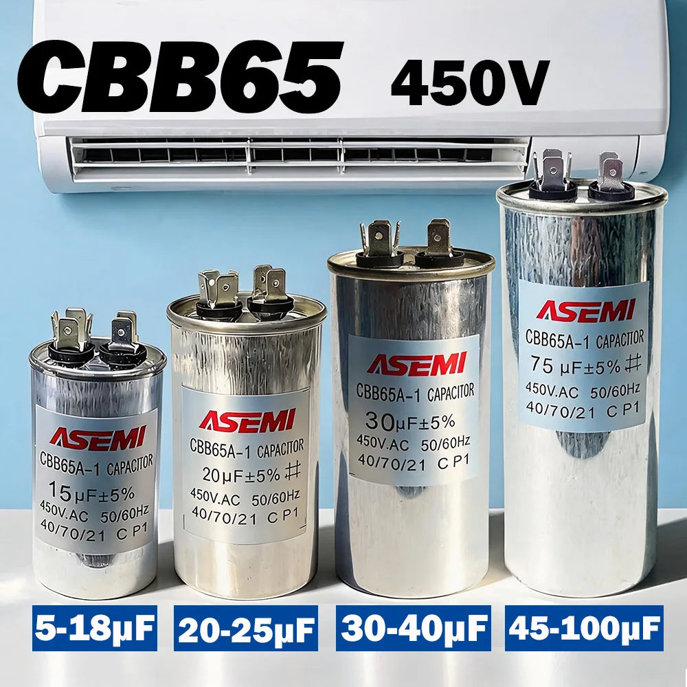 100uF CBB65 450V AC 40uF 45uF 50uF 60uF 65uF 70uF 80uF 90uF Motor Capacitor Air Conditioner Compressor Start Capacitor