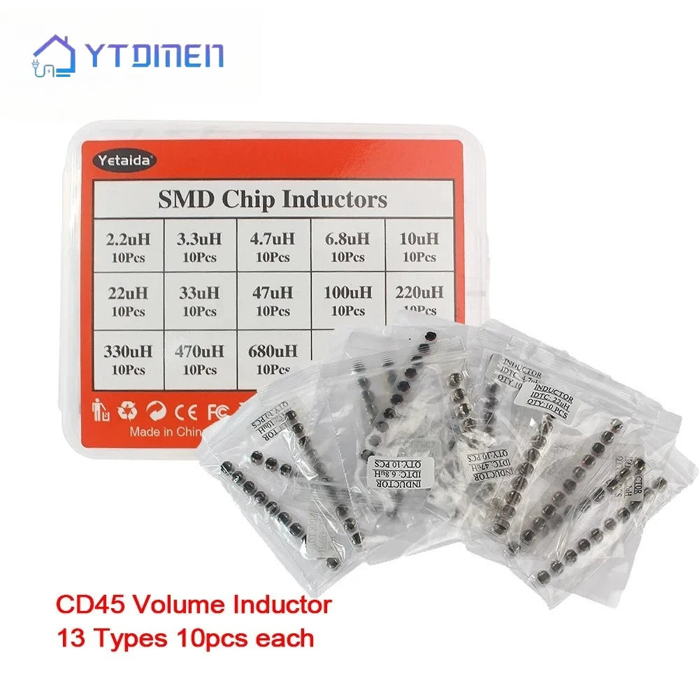 130PCS CD54 Power Inductor Kit 13 Values, Non-Shielded Wire Wound SMD 2.2uH~680uH Inductor Assortment Set for DC-DC Converter