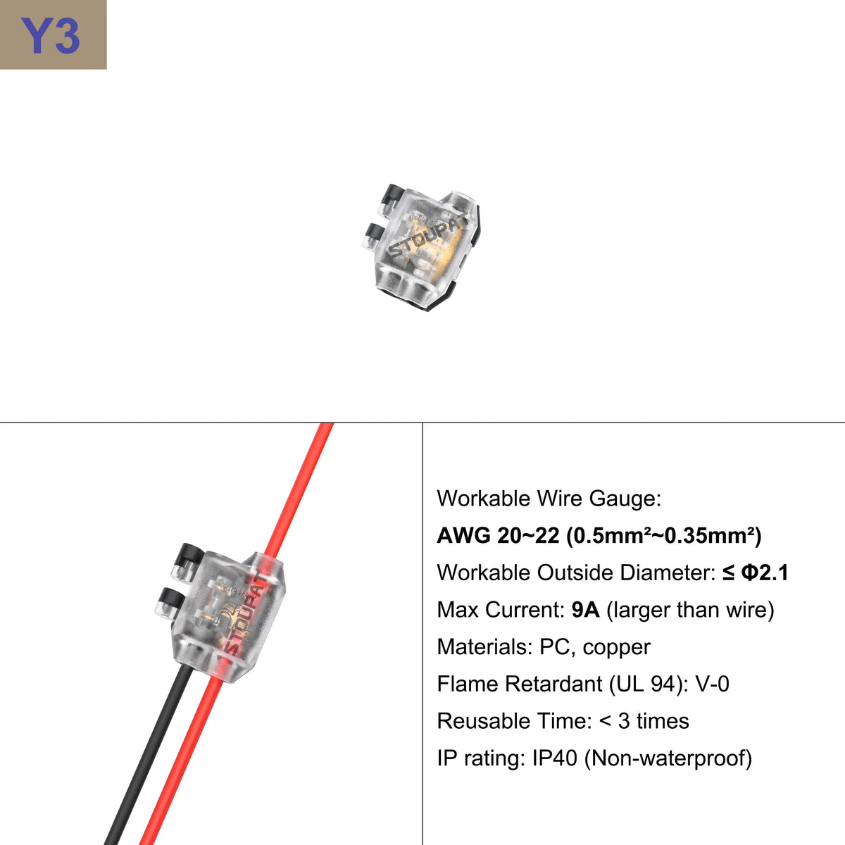 I-Type 1/2/3pin LED Wire Connector Quick Splice Cable Terminal Block for LED Strip, Audio, Car, Home Appliances Wiring AWG20-22