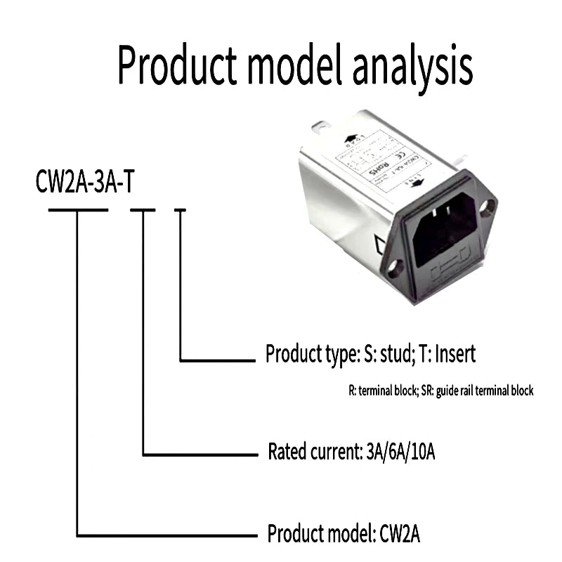 CW2A-10A-T CW2A-3A-T single-phase power filter EMI filter socket CW2A-3A/ 6A-10A-T Audio power Purifier Vehicle anti-interferenc