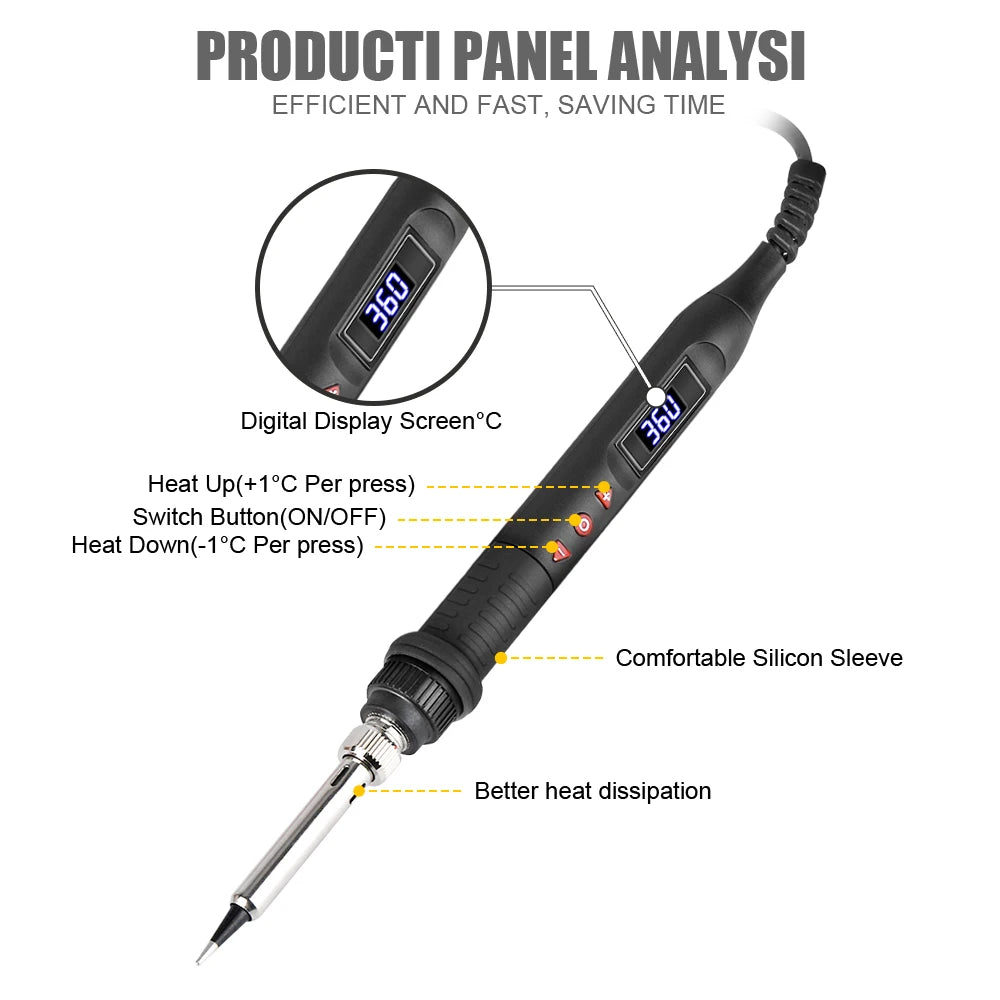 JCD 908U Soldering Iron Kit LCD Display 80W Adjustable Temperature Portable Soldering Iron 220V/110V Welding Tool