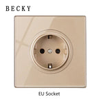 Gold Tempered Glass Wall Switch Panel Led European 16a Socket Retro Toggle Light Switch Eu Uk Standard 2usb Socket 1Gang-4gang