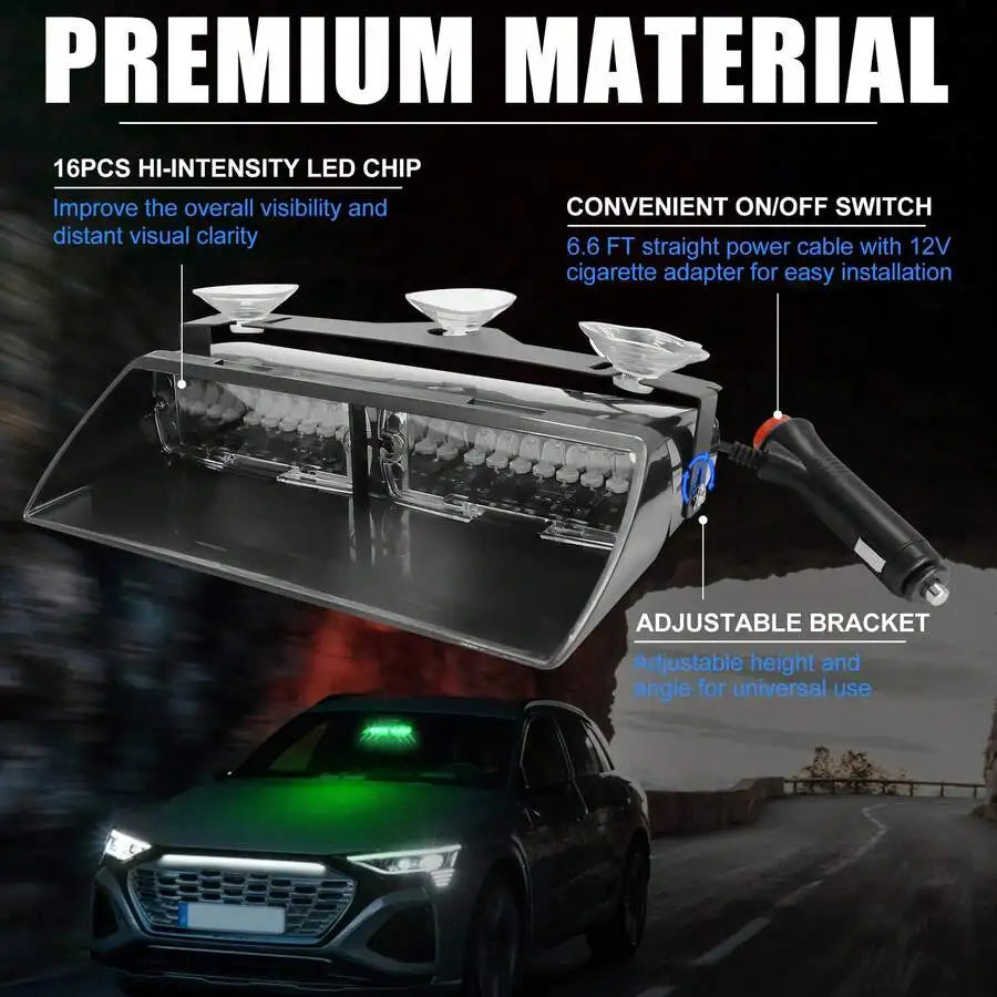 Nilight Bright LED Strobe Lights , Car Windshield Warning Flash Light with Suction Cups, Hazard Safety Lamp for Truck