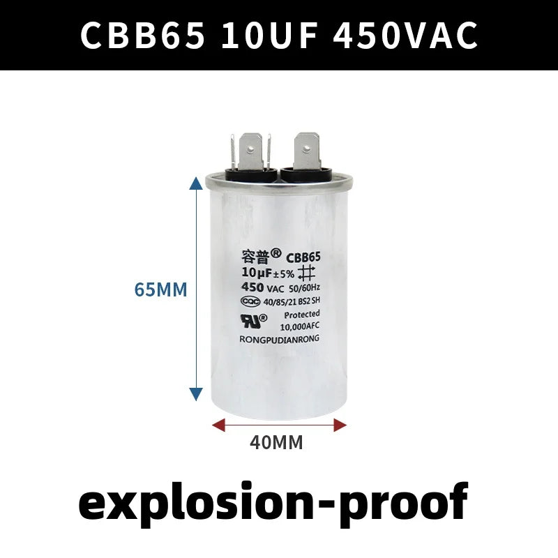 CBB65 450V Motor Capacitor Air Conditioner Compressor Start Capacitor 5uF 6uF 20uF 25uF 30uF 35uF 40uF 45uF 50uF 60uF 70uF