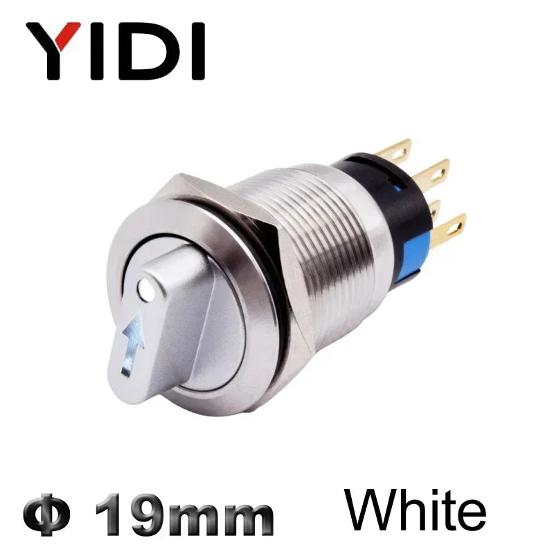 19mm 2 3 Position Metal Selector Rotary Switch Latching Push Button Switch SPDT with 12V LED Illuminated Switch 1NO1NC ON OFF