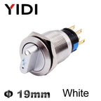 19mm 2 3 Position Metal Selector Rotary Switch Latching Push Button Switch SPDT with 12V LED Illuminated Switch 1NO1NC ON OFF