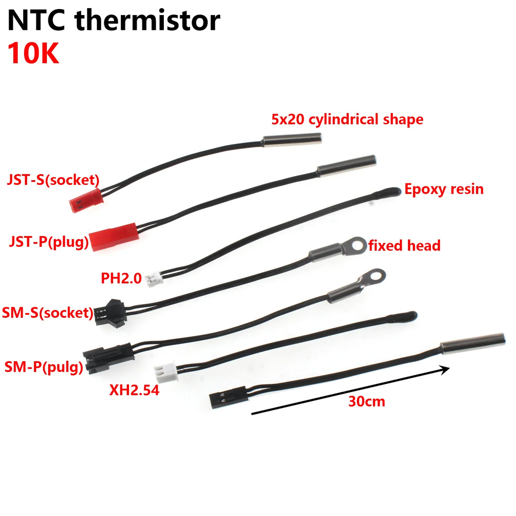 5PCS NTC thermistor 10K B3950 5x20 cylindrical epoxy resin ear wire fixed head negative temperature sensor