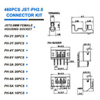 JST XH2.54 PH2.0 Male Female Connector Kit 2/3/4/5/6 Pin Plug with Terminal Wires Cables Socket Header Wire Connectors Kit
