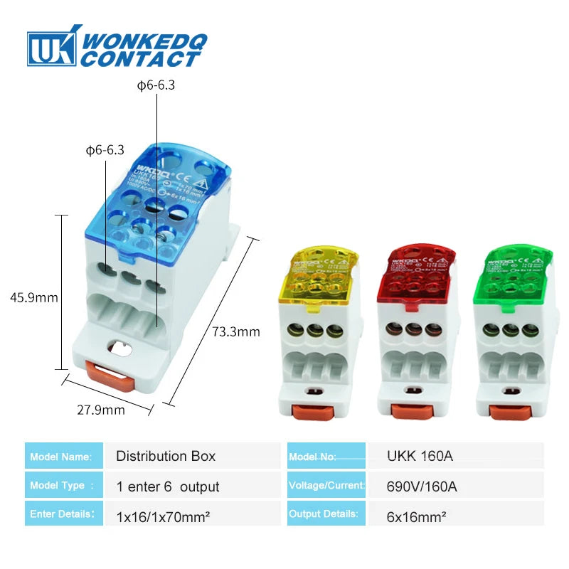 UKK Distribution Box One In Several Out Power Electrical Connector Junction Din Rail Terminal Block UKK80A/125A/160A/250A/400A