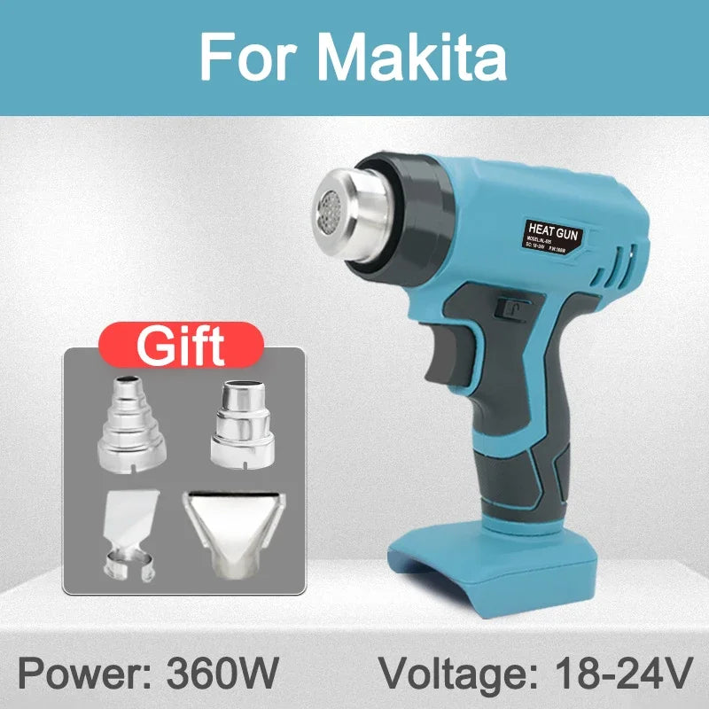Portable Heat Gun Cordless Electric Heat Gun with 4 Nozzle For Makita/Dewal/Milwaukee/Bosch/Black Decke 18V 20V Li-ion Battery