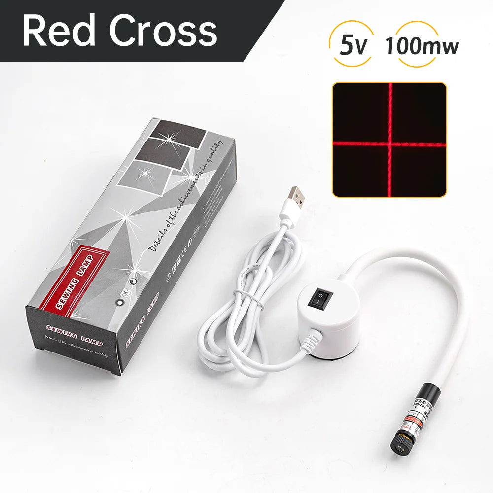 DC5V USB Laser Positioning Light Flexible Gooseneck Magnetic Base Red Line Cross For Sewing Cutting Quilting Machine Accessories