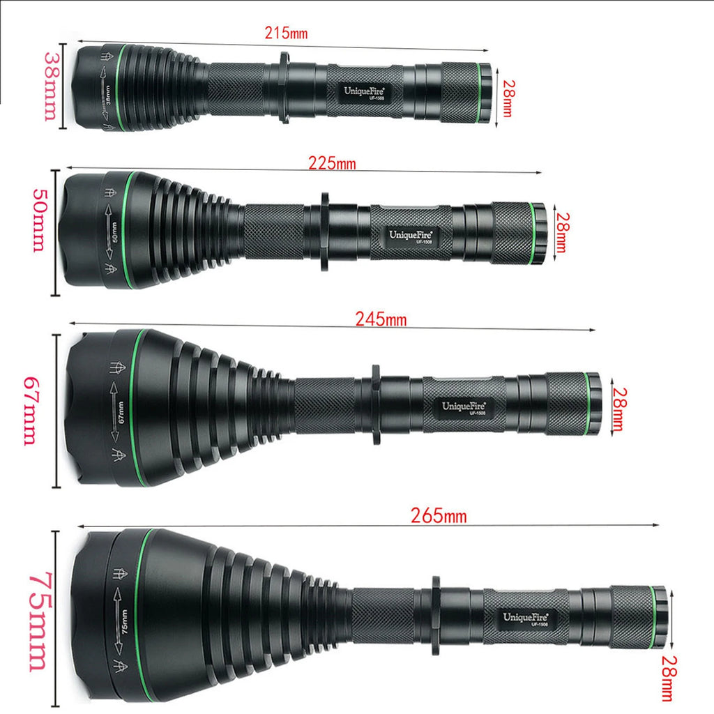 UniqueFire 1508 T38 T50 T67 T75 IR 850NM 5W LED Hunting Flashlight 3 Mode Zoom Night Vision Torch + Rat Tail Mount + USB Charger