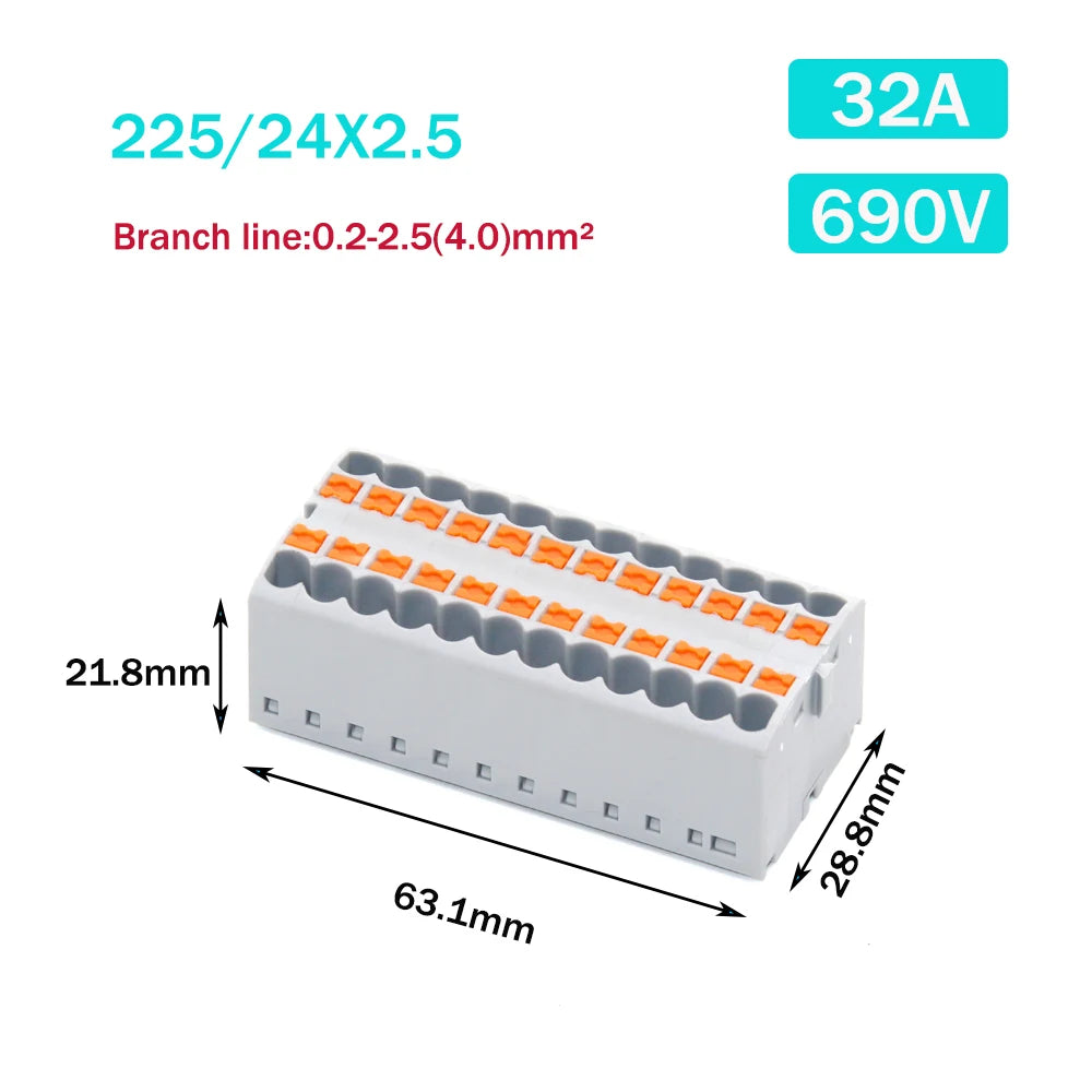 Wire Electrical Connectors PTFIX 2.5mm Wire Merging And Branching Device Push-in Terminal Block Connector Mount On Din Rail